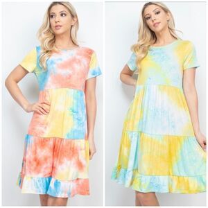 Tie Dye Layered Ruffled Dress